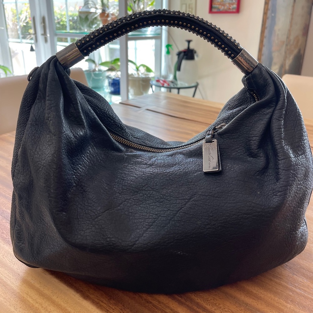 Kenneth Cole black leather purse, studded handle
